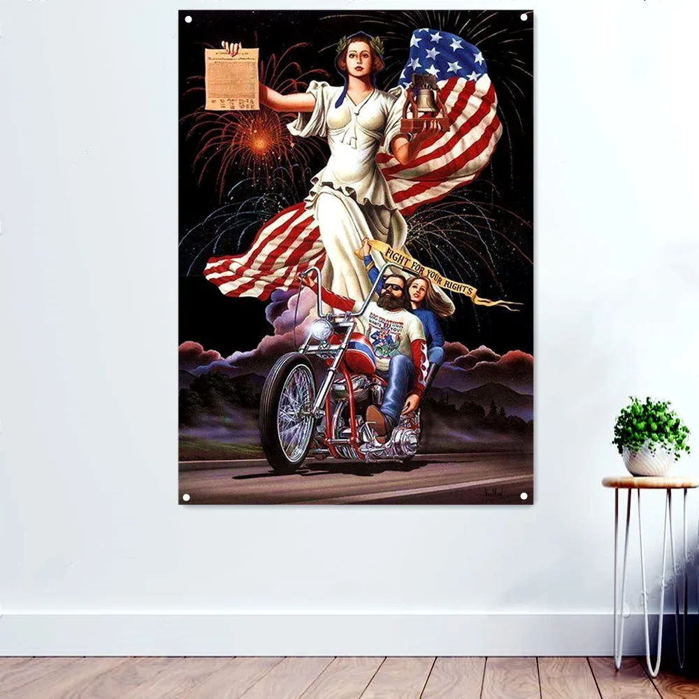 Статуя Свободы мотоциклетные художественные постеры принты настенный флаг