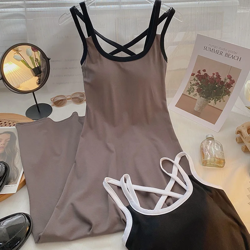 Жилет контрастного цвета с двумя бретелями женская летняя новинка облегающая