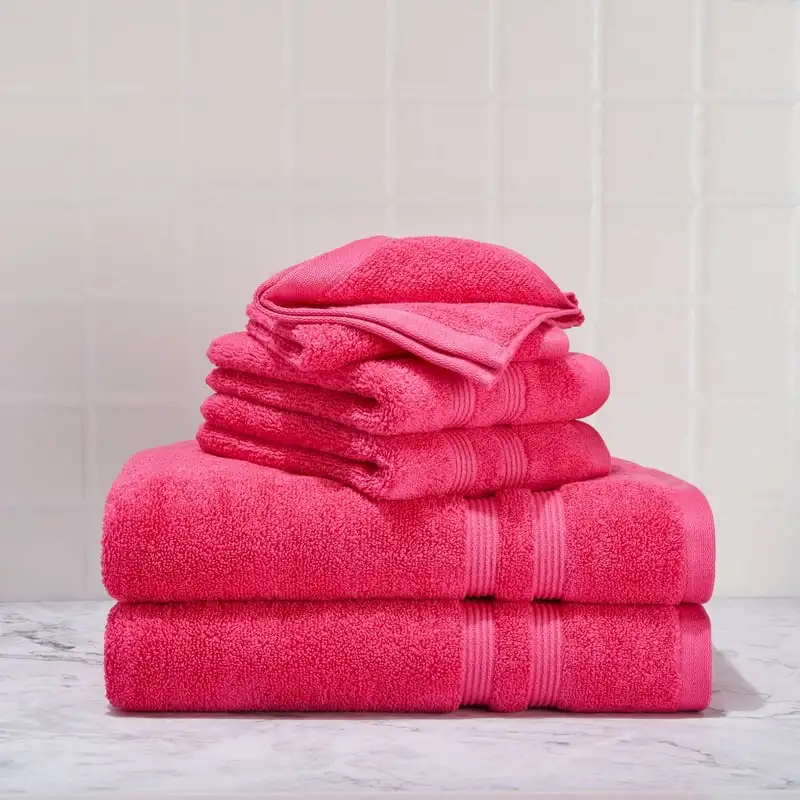 

Solid 6-Piece Bath Towel Collection - Fuchsia Blast Towelie Compressed towels Turkish towel Bath towel sets pieces Sand free to
