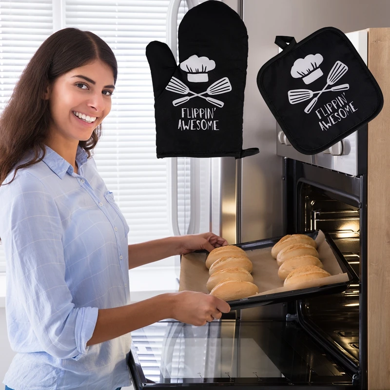2Pcs/Set Baking Anti-Hot Gloves Pad Oven Dining BBQ Kitchen 