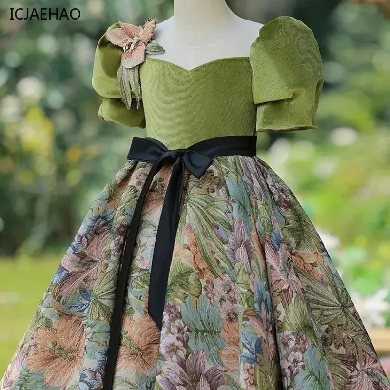 Детское лоскутное платье с цветочным принтом и бантом детское винтажные бальные
