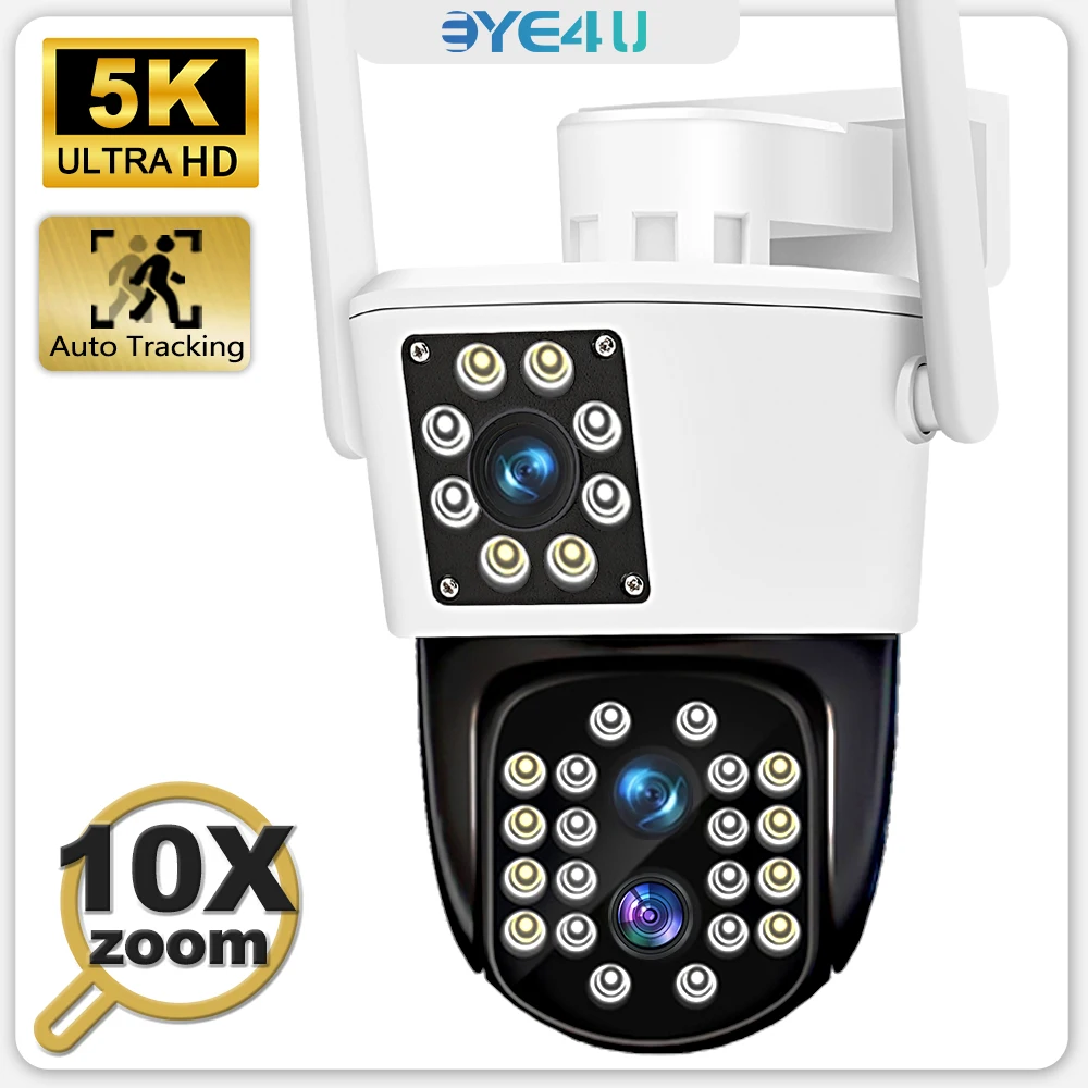 

5K WiFi IP Camera Outdoor PTZ 10X Hybrid Zoom 4K Three Lens Dual Screen CCTV Surveillance Cam Security Protection Auto Tracking