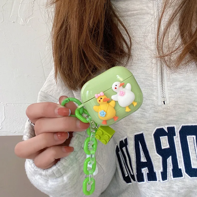 

Чехол для нового airpods 3 2021, чехол для беспроводных наушников ярких цветов для Airpods 2 1 Pro Duck, защитный чехол с цепочкой