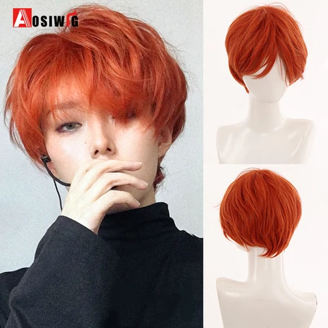 AOSIWIG короткий кудрявый синтетический парик жёлтый