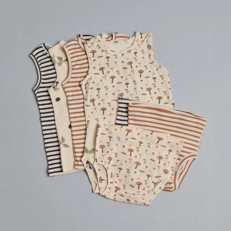 Yg 2022 Baby Summer Vest Set Children's Clothes Cotton Vest + Shorts 2-piece Set Men's And Women's Baby Print Set