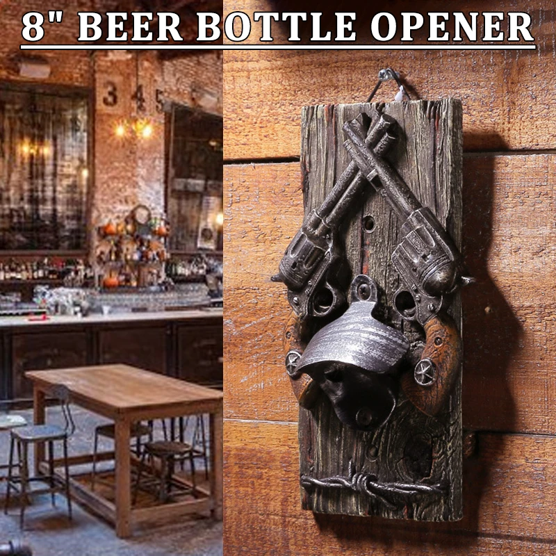 

8'' Vintage Wine Beer Bottle Cap Opener Bar Corkscrew Home Bar Wall Decoration