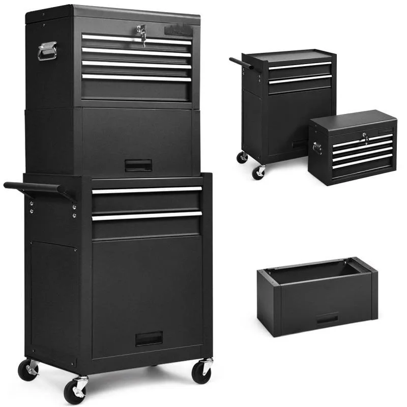 

High Capacity 6-Drawer Rolling Tool Chest Storage Cabinet Toolbox Combo w/ Riser
