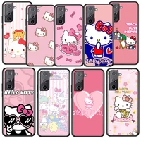 anime girls hello kitty for samsung galaxy s22 s21 s20 ultra plus pro s10 s9 s8 s7 4g 5g soft black phone case funda coque capa