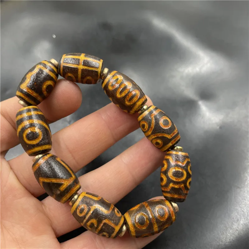 

Tibetan retro dzi bead agate bracelet Tibetan old agate barrel bead bracelet special offer