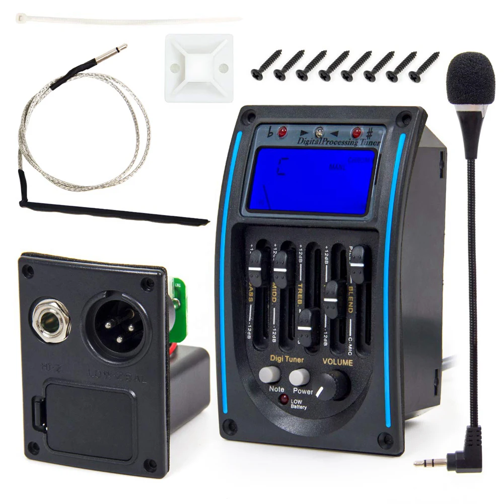 

5 Band Acoustic Guitar Preamp EQ Equalizer Piezo Pickup Tuner Amplifier LCD Mic Acoustic Guitar Parts Accessories