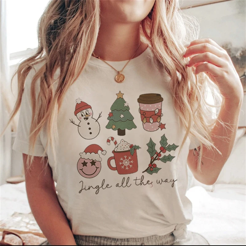 

Милая и милая модная футболка в стиле 90-х, женская модная футболка с надписью на Рождество, Повседневная футболка с обычным рисунком