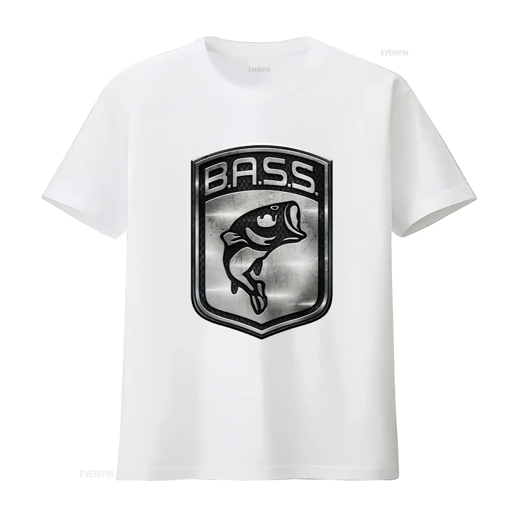 Фото Мужская футболка Bassmaster Bass Fishing с металлическим логотипом: стильная и прочная одежда, винтажный дизайн, мягкая, удобная, повседневная. №3