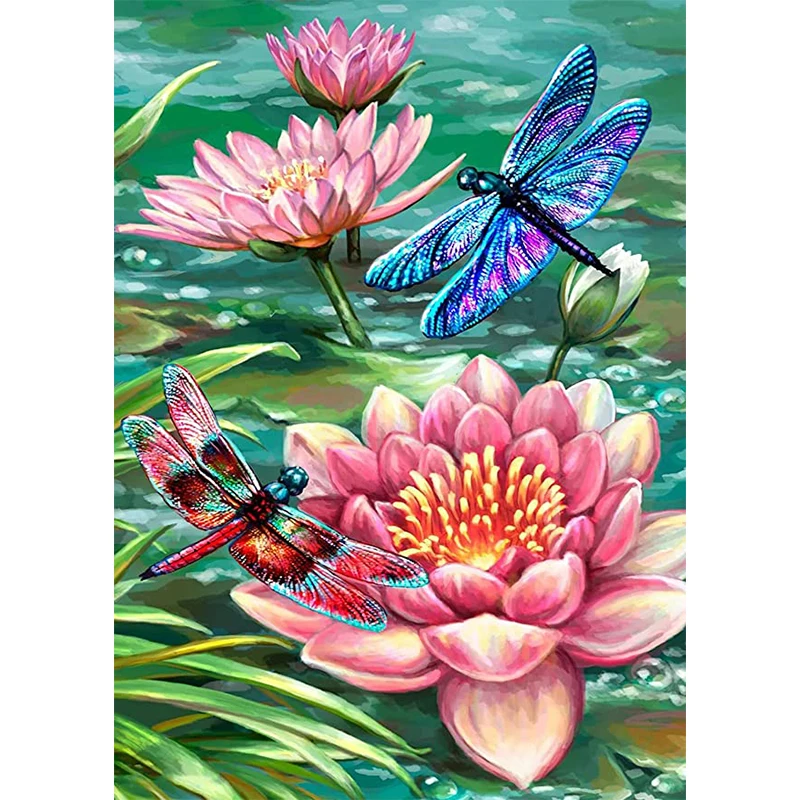 

5D Full Square Round Diamond Painting Cross Stitch Flower Lotus Mosaic Rhinestone Embroidery Animal Dragonfly Kits Home Decor