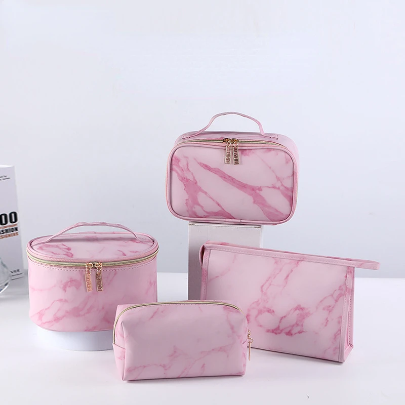 

Pink PU Marble Pattern Women Cosmetic Bag Multifunction Toiletries Organize Storage Handbag Female Waterproof Makeup Case