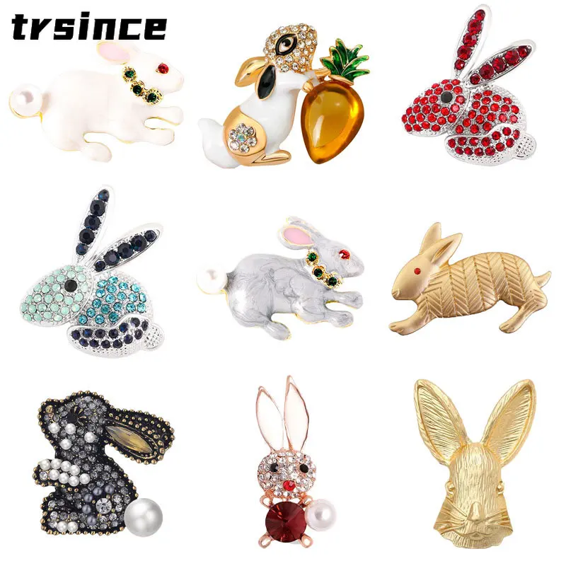 

Cartoon Cute Rhinestone Rabbit Brooch Fashion Animal Pin Zodiac Accessories New Year Decoration Enamel Bunny Brooches Corsage