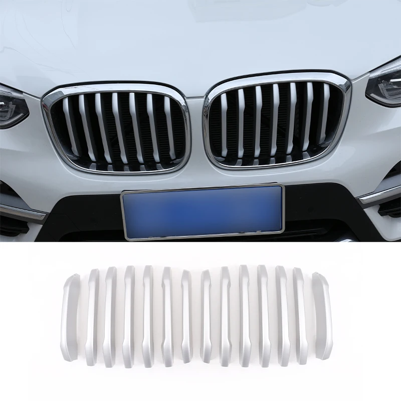 

ABS Silver Car Front Grill Grille Decorative Cover Trim Strip For BMW X3 X4 G01 G02 2018 2019 2020 2021Auto Exterior Accessories