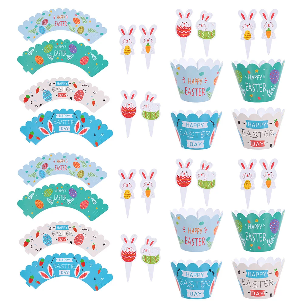 

3 Sets Easter Cake Wrappers and Picks Muffin Cake Wrappers Easter Party Supplies