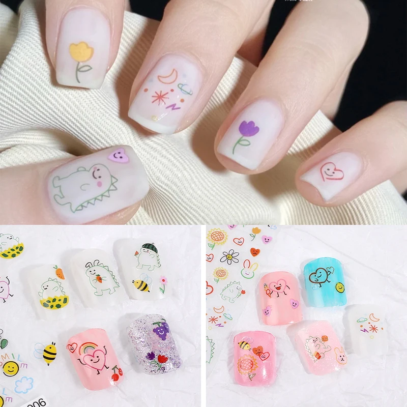 

Sdotter 1Pcs Kawaii Dinosaur Nail Art Sticker Korean Self-adhesive Decal Cartoon Simple Strokes Sliders Manicure Decoration Acce