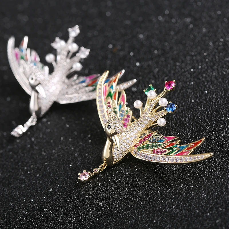 

Симпатичные Красочные эмалевые медные булавки с Фениксом из циркона, золотые, серебряные, бронзовые броши в форме птицы для женщин и девушек, ювелирные изделия для смокинга