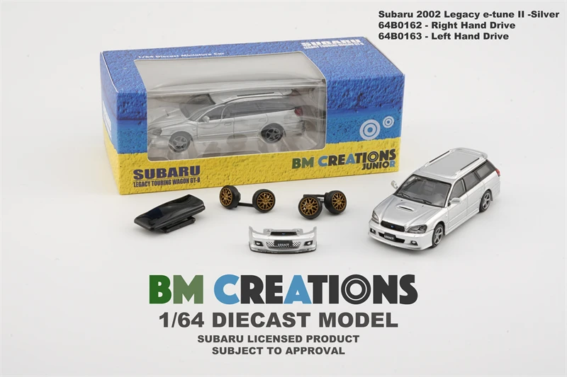 Modelo de coche BM Creations 1:64 Subaru 2002 Legacy e-tune II Silver LHD