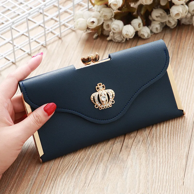 

Purses Pocket Crown Style Women Wallets Hasp Lady Moneybags Zipper Coin Purse Woman Envelope Wallet Money Cards ID Holder Bags