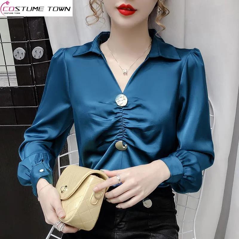 2023 Spring and Autumn New Korean Polo Collar Long Sleeve Chiffon Shirt Women's Design Sense Retro Western Style Top