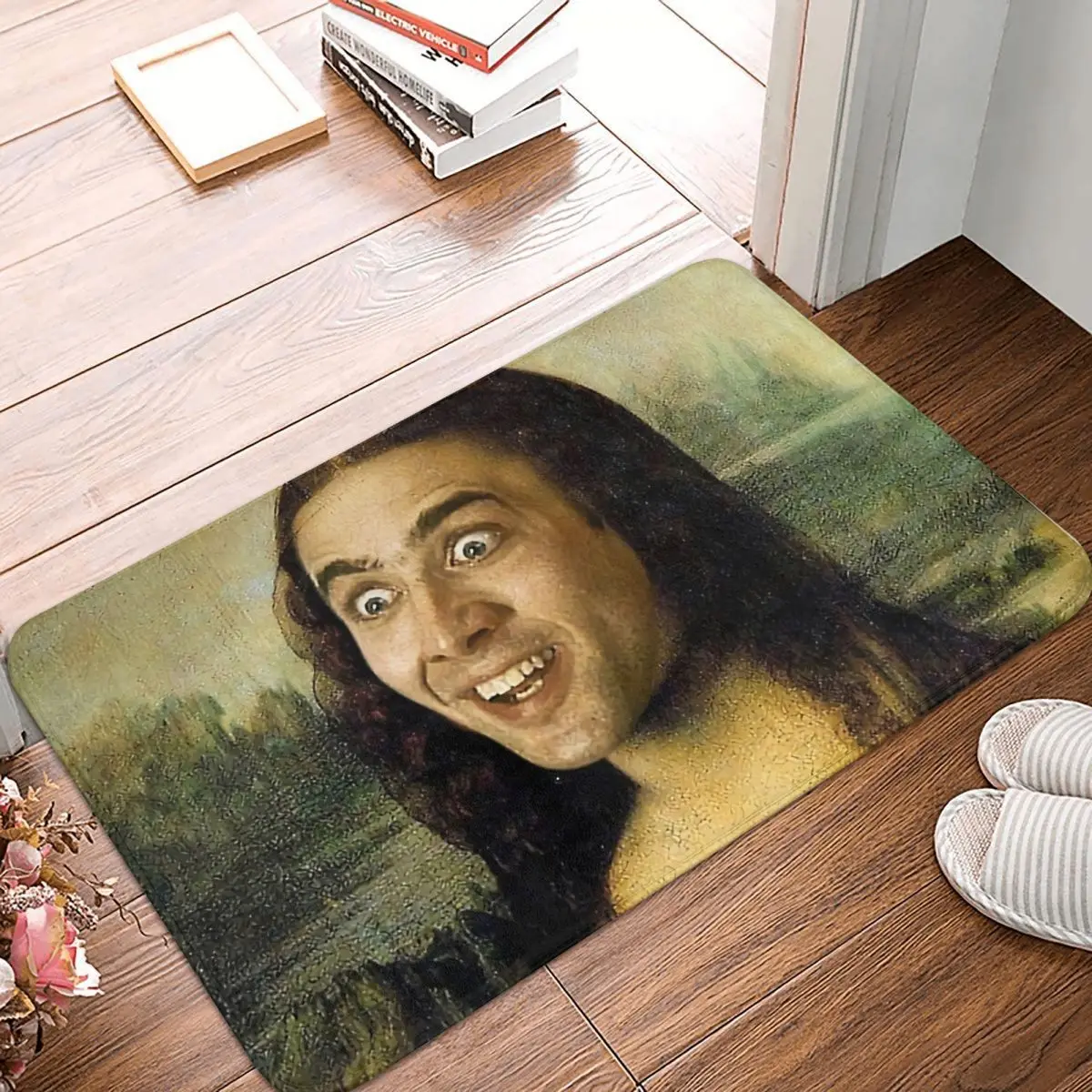 

Meme Bath Non-Slip Carpet Nicolas Cage Mona Lisa Living Room Mat Entrance Door Doormat Floor Decoration Rug