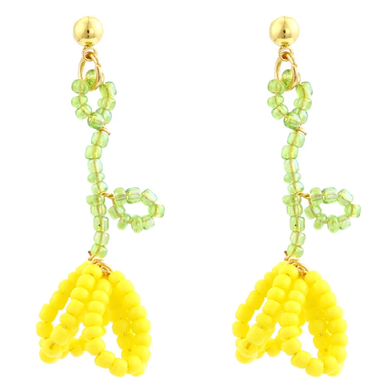 

Sweet Handmade Beaded Flower Earrings 2022 Summer Korean Style Fresh Girls Earrings
