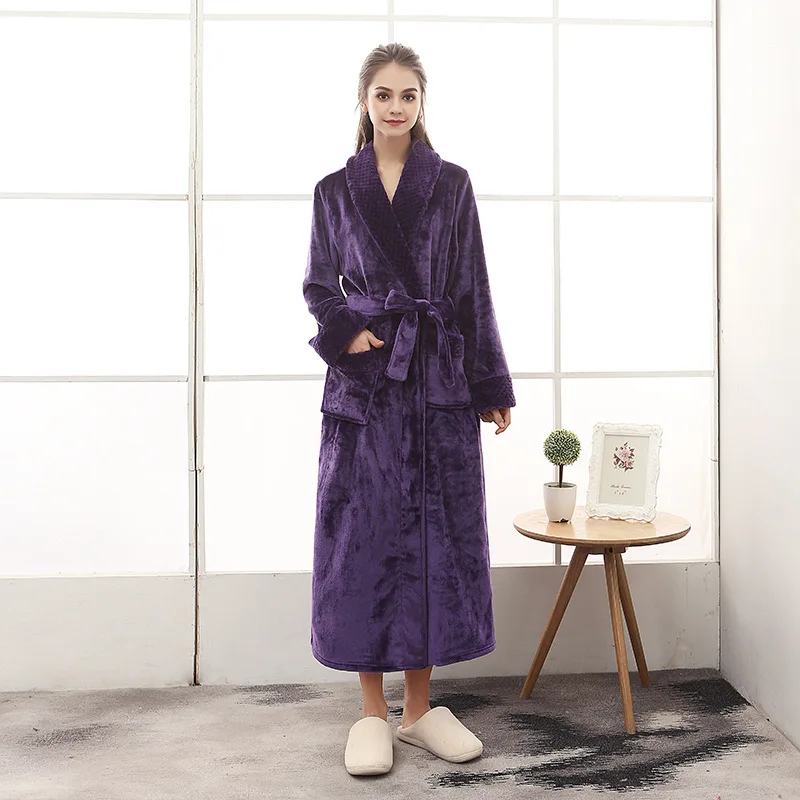 Women Men Winter Long Bathrobe Lovers Thick Warm Flannel Robe Bath Robe Sleepwear Couples Male Female Robes Dressing Gown