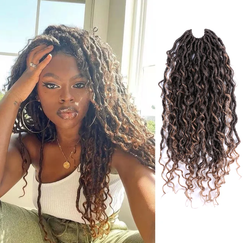 

Synthetic Goddess Faux Locs Braids Crochet Braid Hair Bouncy River Locs With Curly End Pre Looped Braiding Hair Extensions