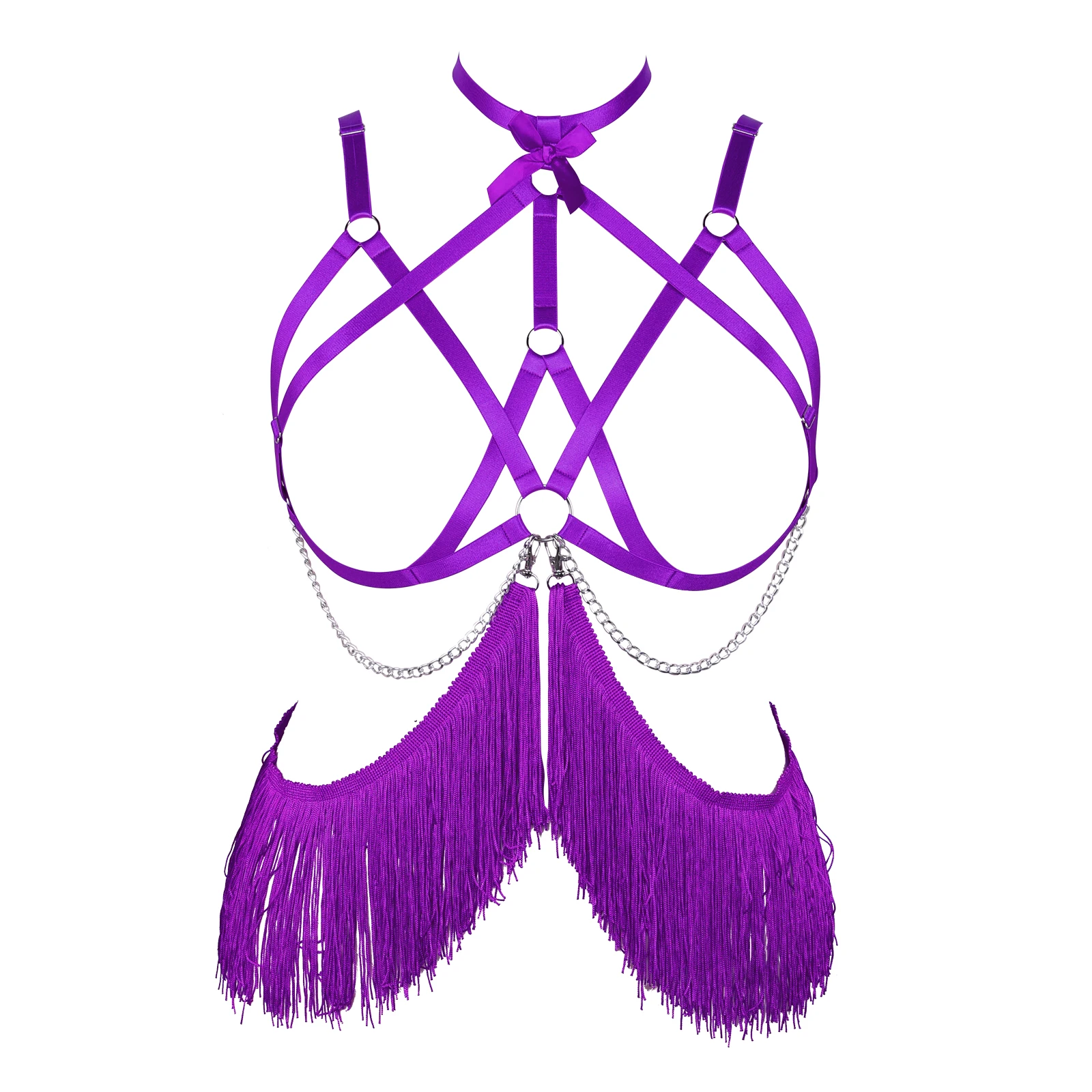 

Women Sexy Bow Tassels Lingerie Garters Girl Fetish Sexy Underwear Bondage Body Cage Harness Punk Goth Crop Top Harness