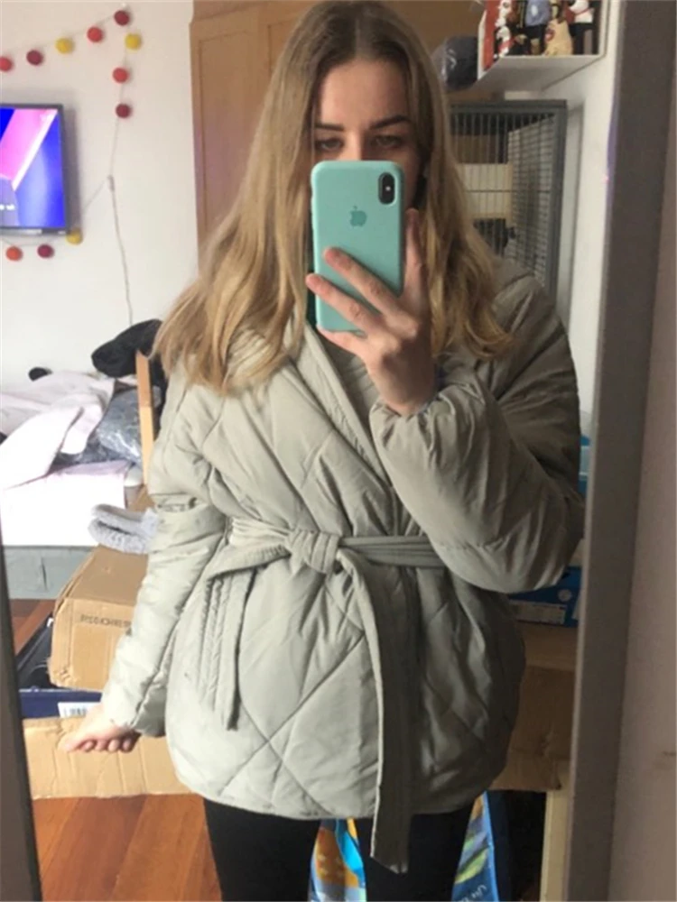 Hzirip New Design Women Winter Solid Sashes Coat Female Thick High Quality Students Outwear Sweet Office Lady Warm Jacket