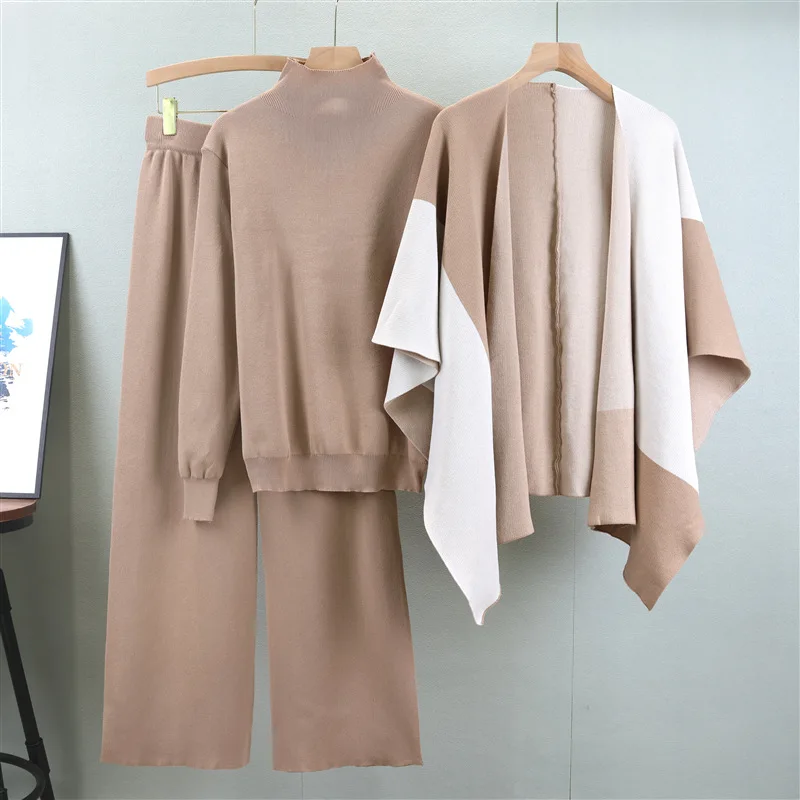 Повседневный вязаный топ с длинными рукавами шаль брюки костюмы элегантный