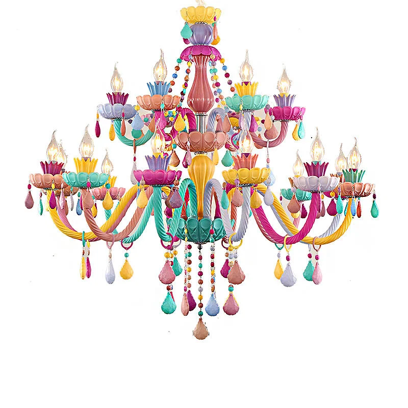 

Macarone Glass Colorful Light Ceiling for Kids Warm and Comfortable Decoration Children Crystal Candle Light Chandelier