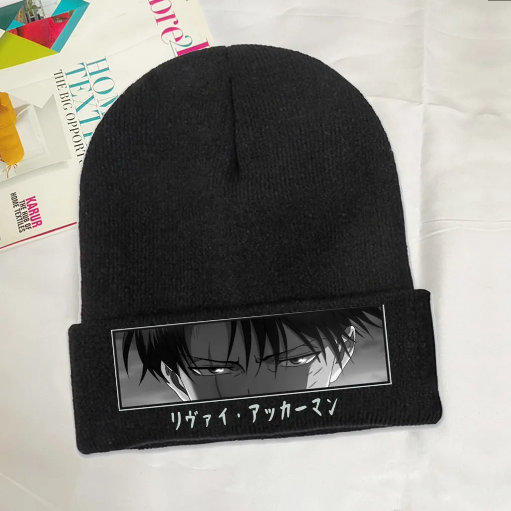 

Eye Skullies Beanie Attack on Titan Levi Anime Knitted Bonnet Teens Warm Caps Cycling Kawaii Brimless Elastic Hats