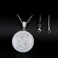 new round coin bitcoin pendant necklace iced out micro pave zirconia hip hop gold color chains for men cz charms jewelry gift