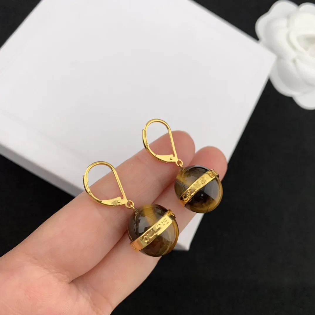 

European and American new amber stone pendant earrings