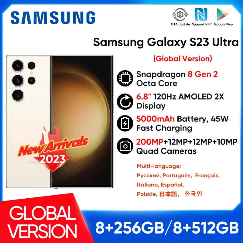 Samsung Galaxy S23 Ultra 5G Snapdragon 8 Gen 2 6,8 "AMOLED 2X дисплей Android13 для Galaxy Watch 5 Pro / Galaxy Buds 2 Pro