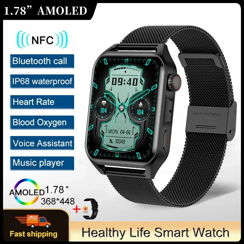 

2023 New Smart Watch NFC Men AMOLED HD Screen Always Display The Time Bluetooth Call IP68 Waterproof SmartWatch Women For Huawei