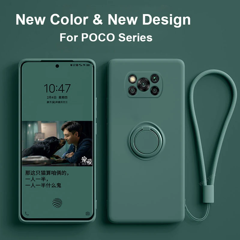 

Poco X3 M3 X 3 m4 Pro NFC Case Liquid Silicone Ring Stand Soft Camera Protector Cases For Xiaomi Poco X3 M3 m4 f3 Pocox3 Pro NFC