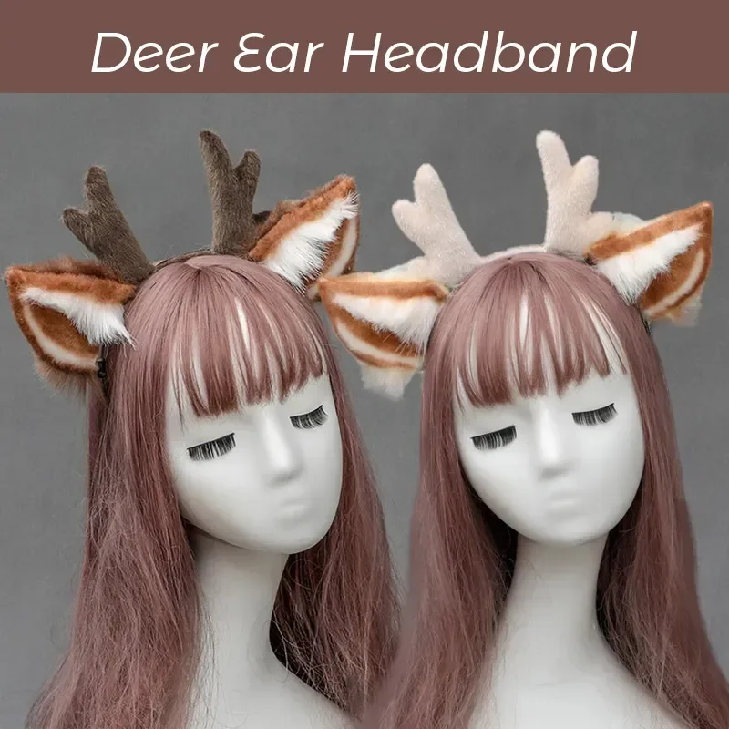 

Anmimal Faux Fur Antler Hair Band Women Cute Reindeer Deer Ear Hair Hoop Xmas Headbands Lolita Anime Cosplay Headwear