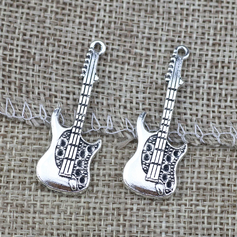 

5Pieces /lot 17*35mm Antique Silver Plated DIY Guitar Charms Musical Keychain DIY Jewelry Making Pendant