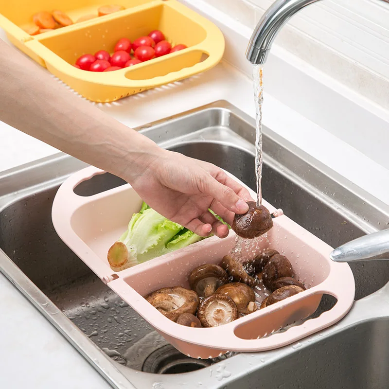 

Foldable Drain Basket Fruit Vegetables Washing Basket Dishes Sponge Storage Rack Sink Strainer Kitchen Hollow Shelf Organizer