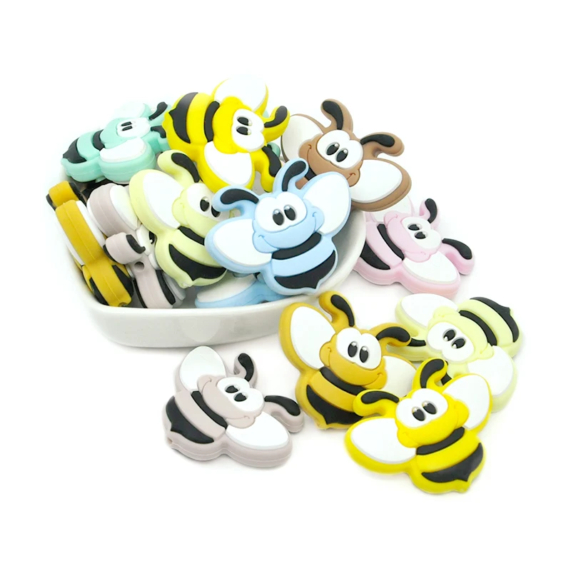 30Pcs Cartoon Bee Silicone Beads Rodent Teething Chew Beads DIY Baby Silicone Nipple Chain Accessories BPA-Free Newborn Gift