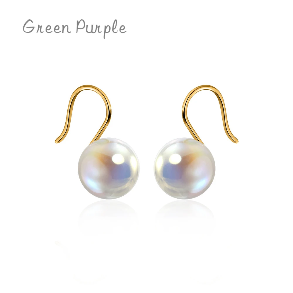 

Green Purple Elegant 925 Sterling Silver Earrings Sweet Large Colored Pearls Drop Earrings Female Women Pearl Fine Jewelry 1641