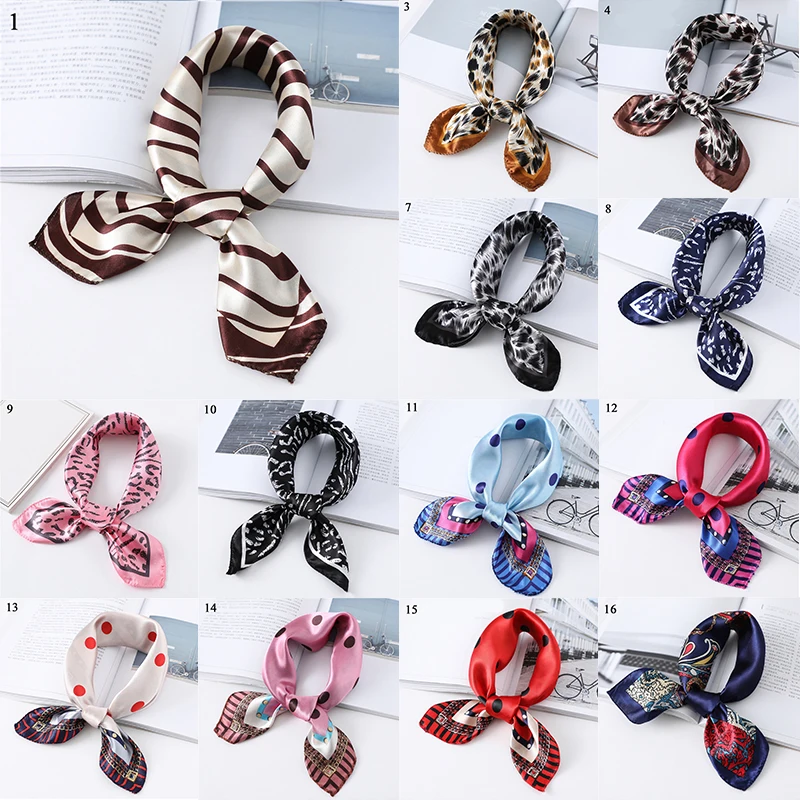 

Маленький шелковый шарф с леопардовым принтом, маленький квадратный шарф, женские аксессуары для одежды, однотонный шейный шарф из искусст...