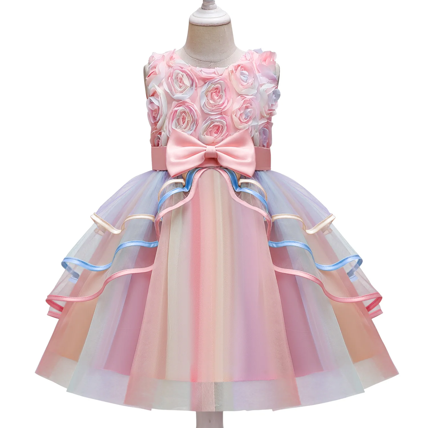 Fancy Girls Dress Birthday Party Princess Lace Kids Ball Gown Elegant Casual Children Tulle Dots Size 4-10T |