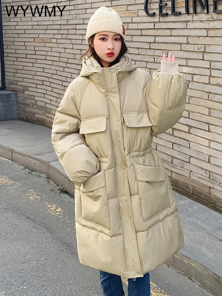 Winter Jacket Women Parkas Coats 2022 New Thickened Warm Coat Mid-length Large Pockets Korean Version Waist Loose Hooded Jacket