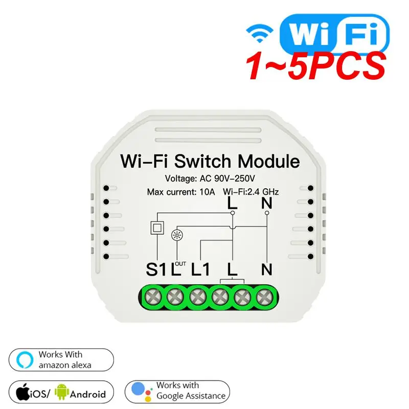 

1~5PCS Smart Home Wifi Switch Work With Tuya Alexa Home 90-250V WiFi Switch Module Breaker Module Smart Remote Cnotrol