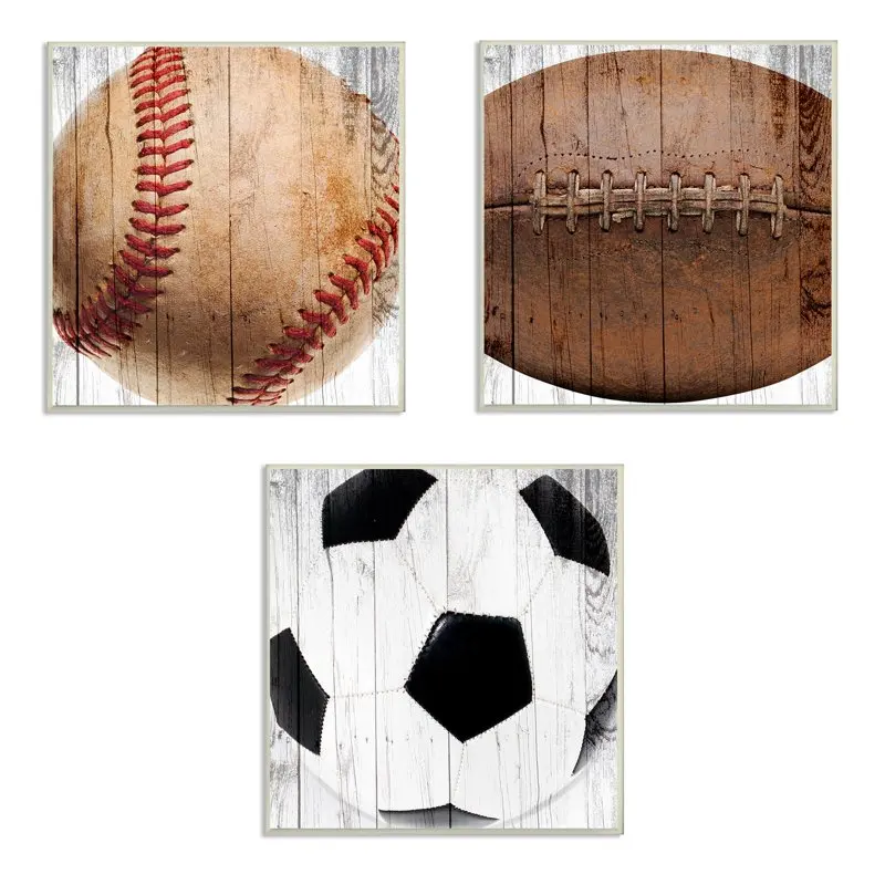 

Football Soccer Wood Planks 3pc Wall Plaque Art Set, 12 x 0.5 x 12
